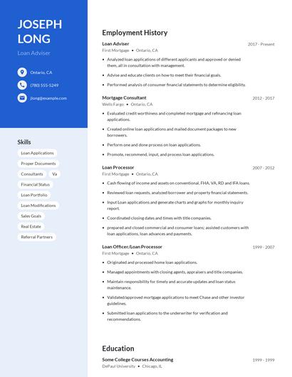 Loan Adviser Resume