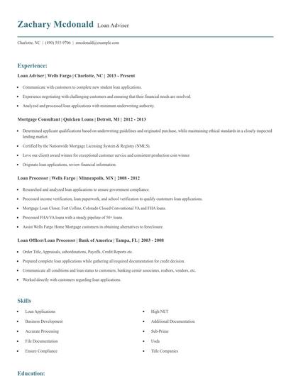 Loan Adviser Resume