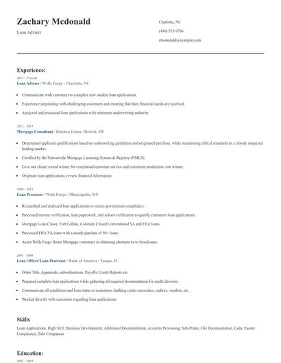 Loan Adviser Resume