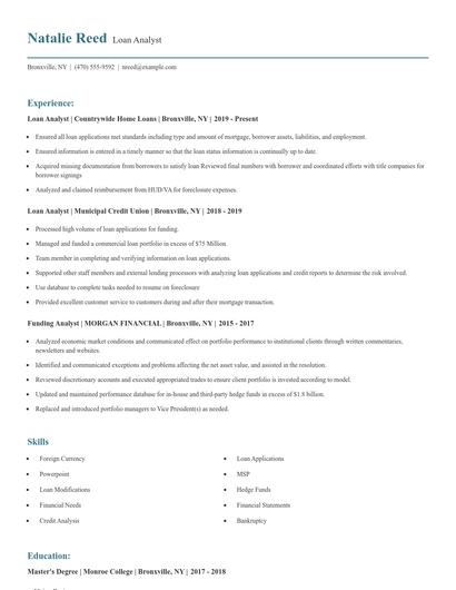 Loan Analyst Resume
