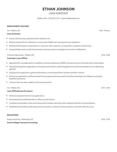 Loan Assistant Resume