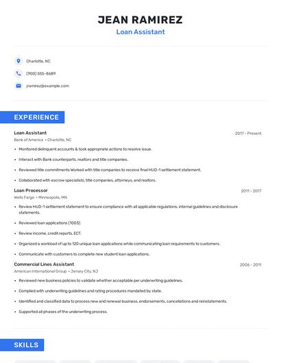 Loan Assistant Resume
