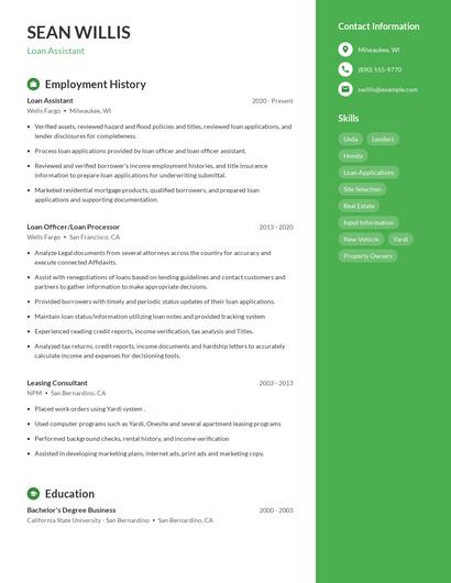 Loan Assistant Resume