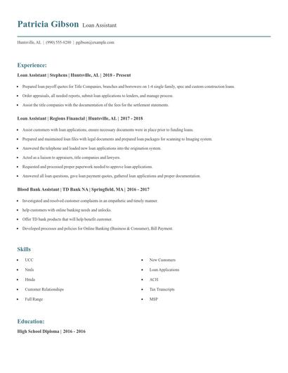 Loan Assistant Resume