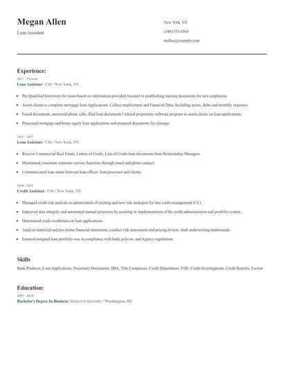 Loan Assistant Resume
