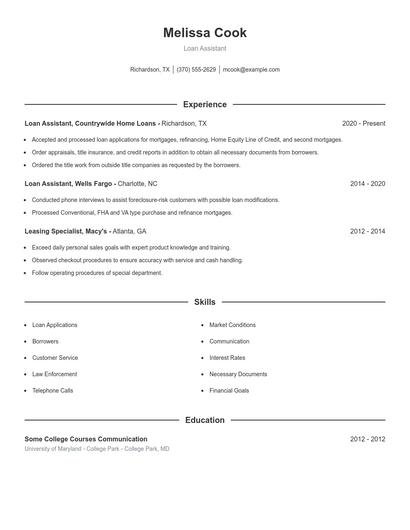 Loan Assistant Resume