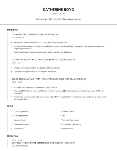 Loan Assistant Resume