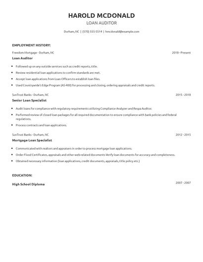 Loan Auditor Resume