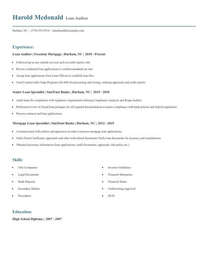 Loan Auditor Resume