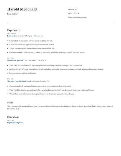 Loan Auditor Resume
