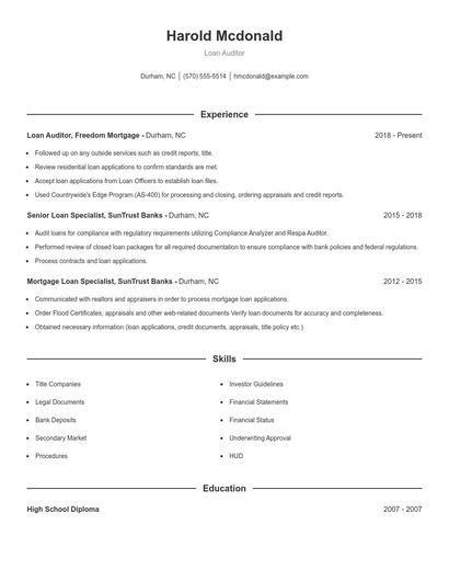 Loan Auditor Resume