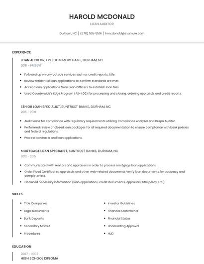 Loan Auditor Resume