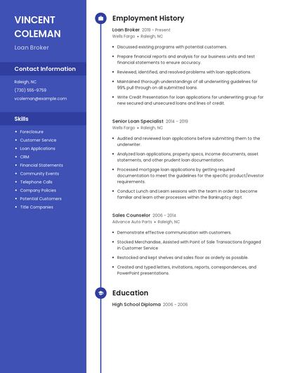 Loan Broker Resume