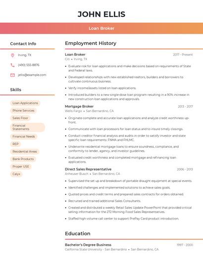 Loan Broker Resume