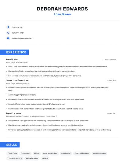 Loan Broker Resume