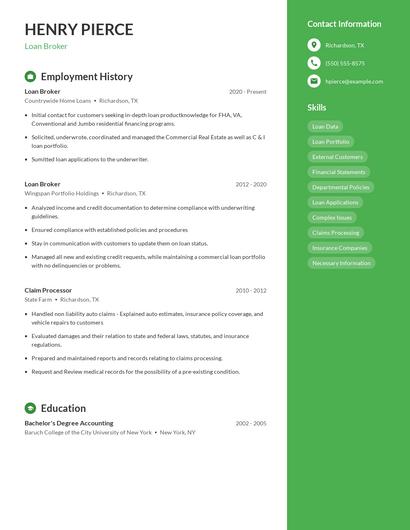 Loan Broker Resume