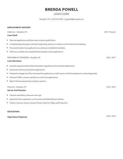 Loan Clerk Resume