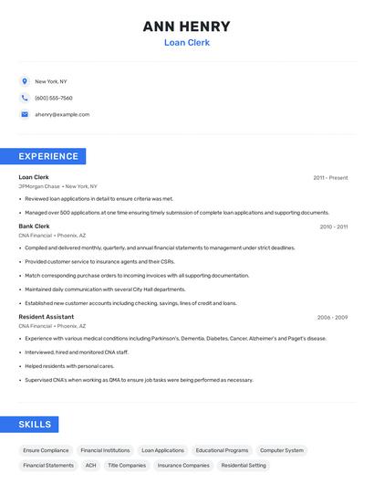 Loan Clerk Resume