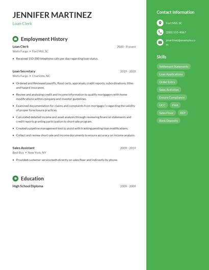 Loan Clerk Resume