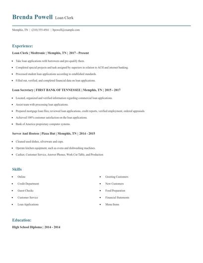 Loan Clerk Resume