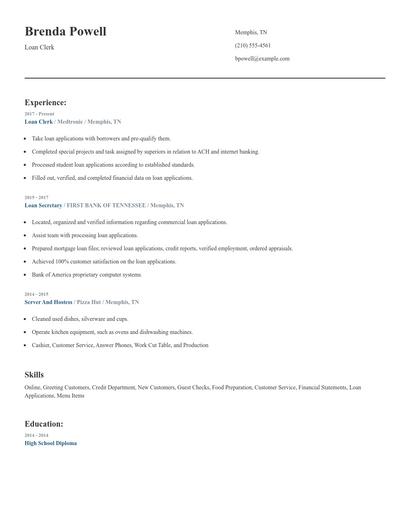 Loan Clerk Resume