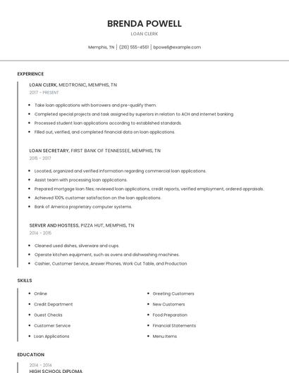 Loan Clerk Resume