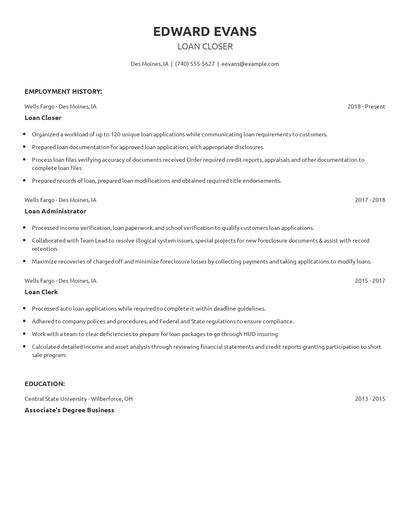 Loan Closer Resume