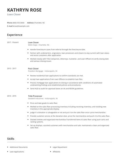 Loan Closer Resume