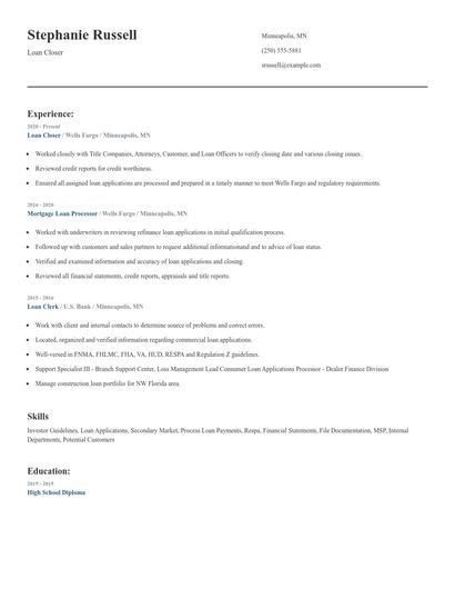 Loan Closer Resume
