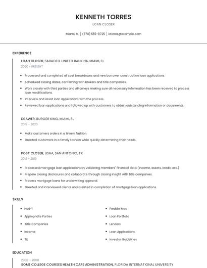 Loan Closer Resume