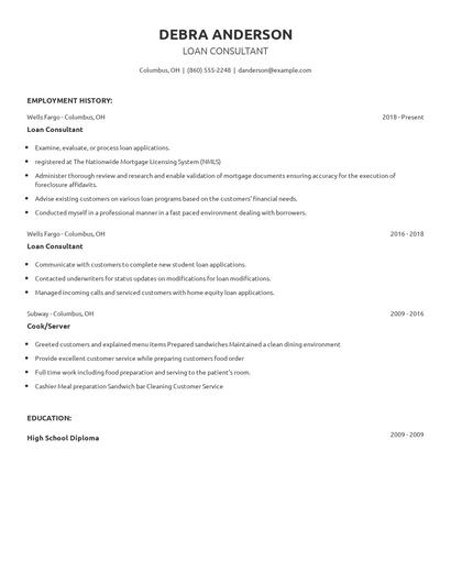 Loan Consultant Resume