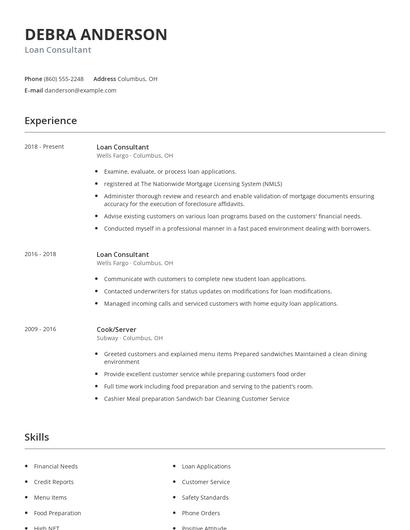 Loan Consultant Resume