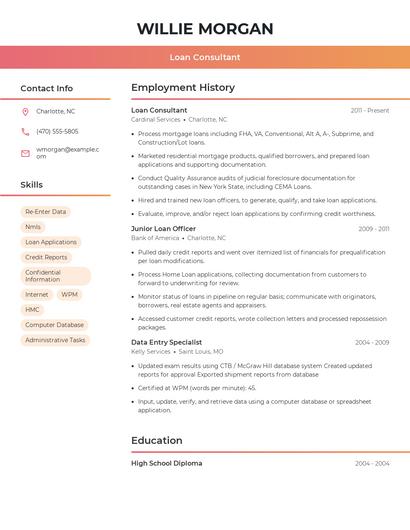 Loan Consultant Resume