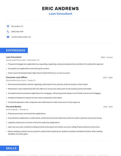 Loan Consultant Resume