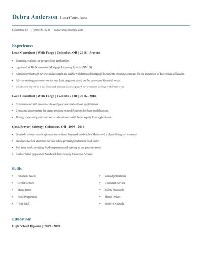 Loan Consultant Resume