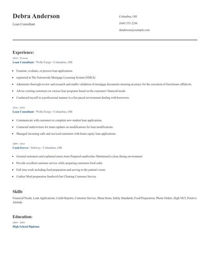 Loan Consultant Resume