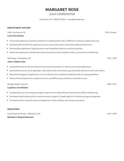 Loan Coordinator Resume