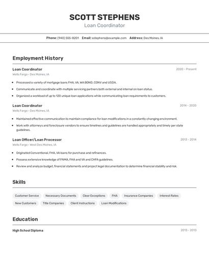 Loan Coordinator Resume