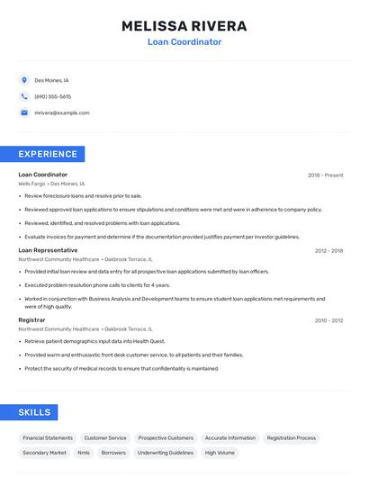 Loan Coordinator Resume
