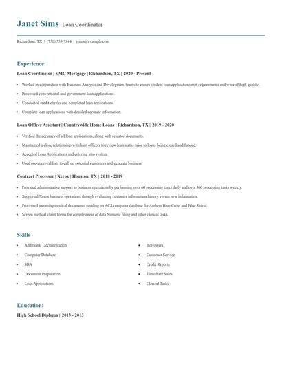 Loan Coordinator Resume