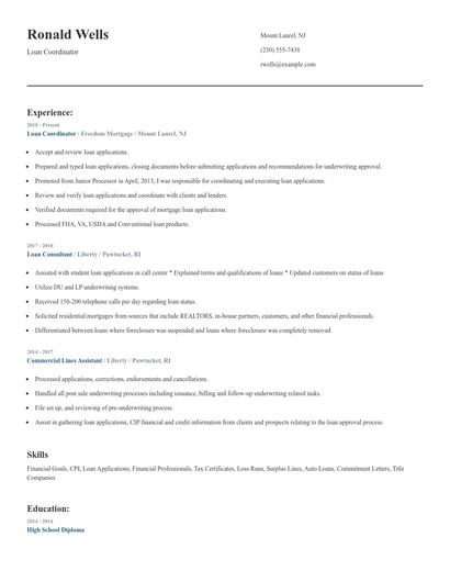 Loan Coordinator Resume