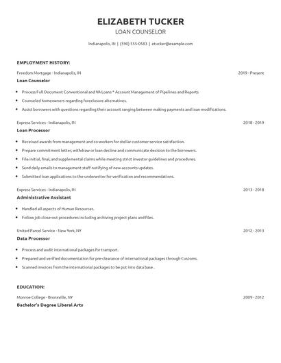 Loan Counselor Resume