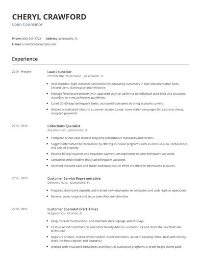 Loan Counselor Resume