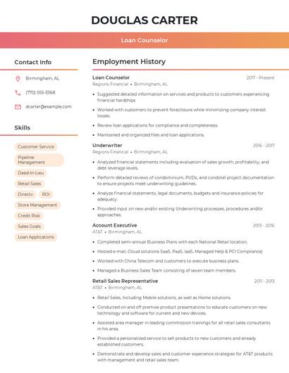 Loan Counselor Resume