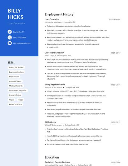 Loan Counselor Resume