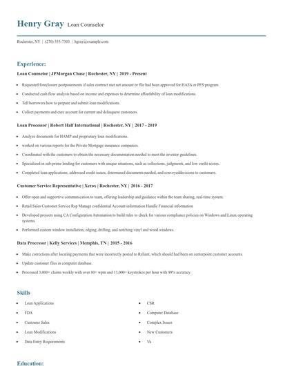 Loan Counselor Resume