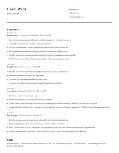 Loan Counselor Resume