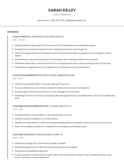 Loan Counselor Resume