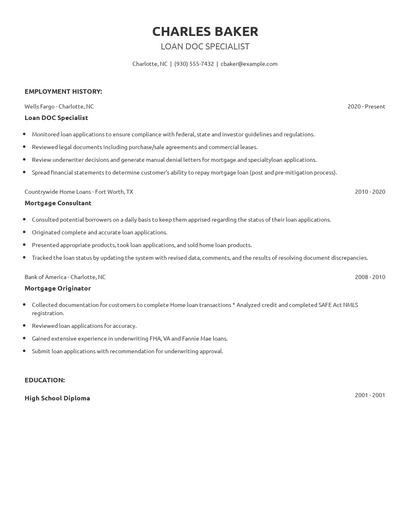 Loan DOC Specialist Resume