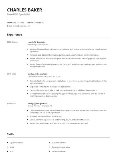 Loan DOC Specialist Resume